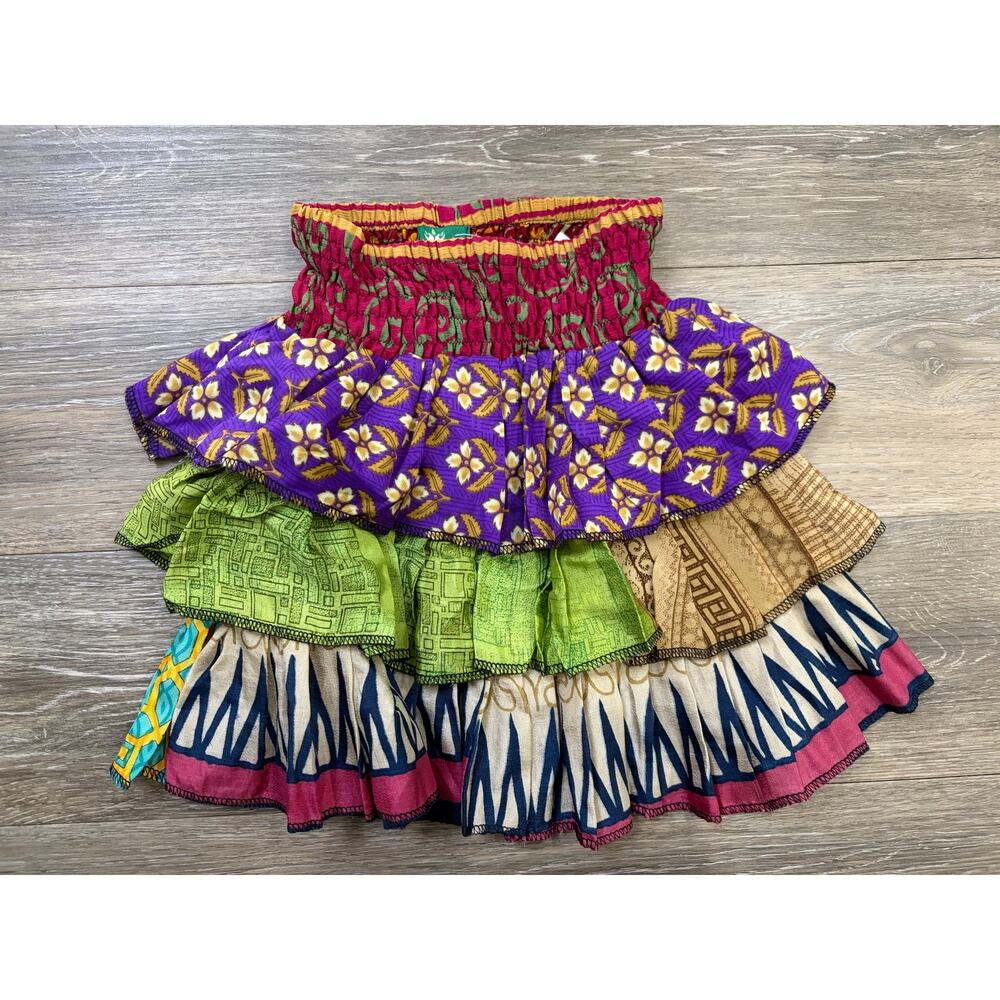 Cultural Roots Patchwork Silk Skirt Boho Handmade Nepal Size 5